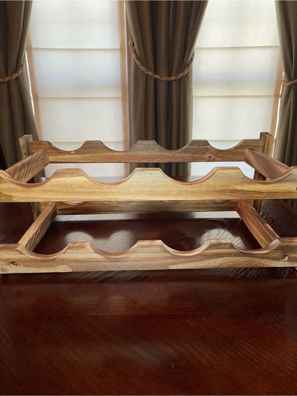 Eight bottle two tier wine rack table top design light brown wood